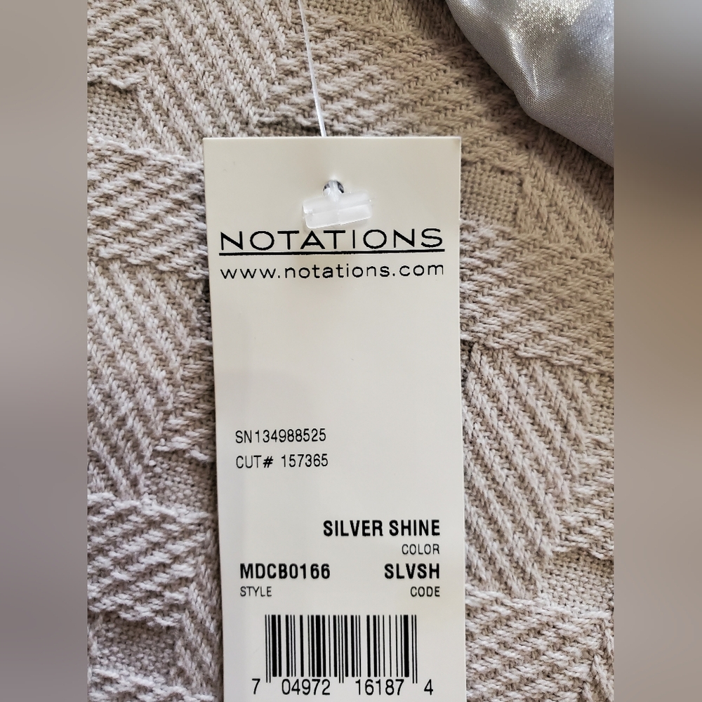 Y2K Notations Metallic Silver Shimmer Button-Front Blouse with Roll-Tab Sleeves - Picture 15 of 15